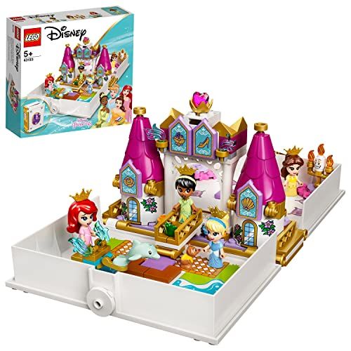  LEGO 43193 Disney Princess Ariel, Belle, Cinderella and Tiana’s Storybook Adventures Castle Toy for Kids with 4 Micro Dolls Figures