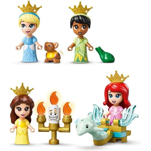  LEGO 43193 Disney Princess Ariel, Belle, Cinderella and Tiana’s Storybook Adventures Castle Toy for Kids with 4 Micro Dolls Figures