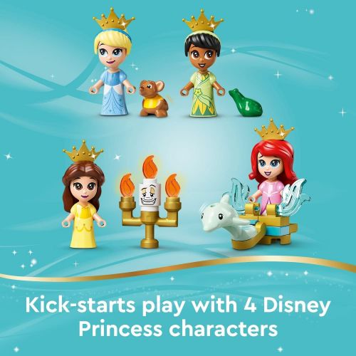  LEGO 43193 Disney Princess Ariel, Belle, Cinderella and Tiana’s Storybook Adventures Castle Toy for Kids with 4 Micro Dolls Figures