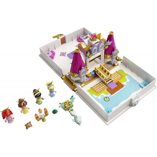  LEGO 43193 Disney Princess Ariel, Belle, Cinderella and Tiana’s Storybook Adventures Castle Toy for Kids with 4 Micro Dolls Figures