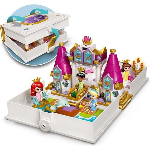  LEGO 43193 Disney Princess Ariel, Belle, Cinderella and Tiana’s Storybook Adventures Castle Toy for Kids with 4 Micro Dolls Figures