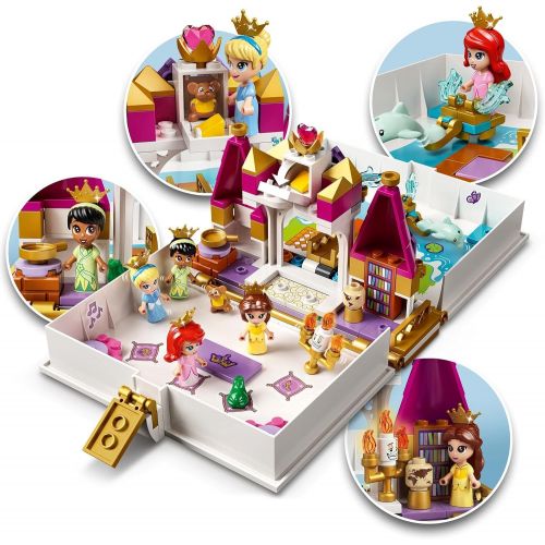  LEGO 43193 Disney Princess Ariel, Belle, Cinderella and Tiana’s Storybook Adventures Castle Toy for Kids with 4 Micro Dolls Figures