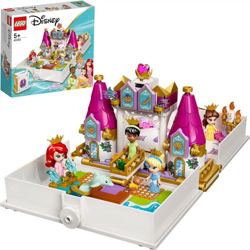  LEGO 43193 Disney Princess Ariel, Belle, Cinderella and Tiana’s Storybook Adventures Castle Toy for Kids with 4 Micro Dolls Figures