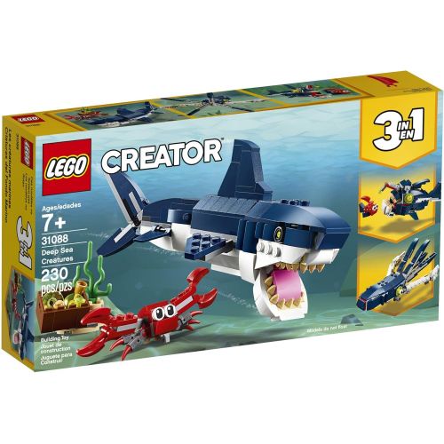  LEGO Creator 3in1 Deep Sea Creatures 31088 Make a Shark, Squid, Angler Fish, and Crab with This Sea Animal Toy Building Kit (230 Pieces)