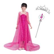 LEHNO Girls Elsa Costume for Girls Frozen Dress Up Sequined Ice Princess Queen Costumes Party Dress for Halloween