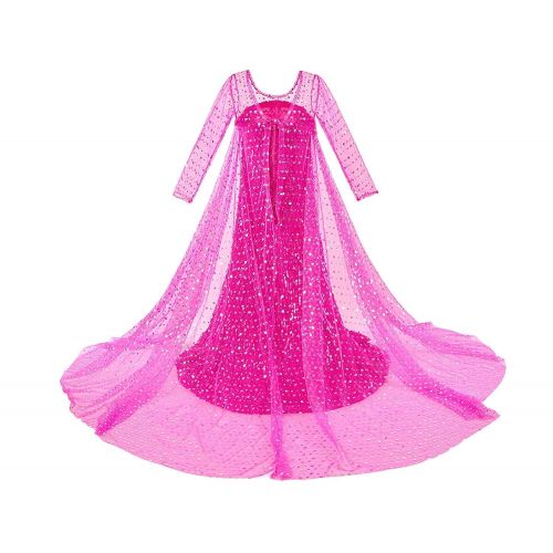  LEHNO Girls Elsa Costume for Girls Frozen Dress Up Sequined Ice Princess Queen Costumes Party Dress for Halloween