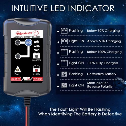  LEICESTERCN LST Trickle Battery Charger Automatic Maintainer 6V 12V Smart Float Charger for Automotive Car Motorcycle Lawn Mower Tractor SLA ATV AGM GEL CELL Lead Acid Batteries