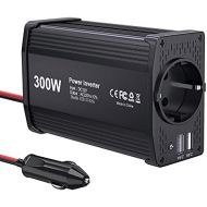 [아마존베스트]-Service-Informationen 300 W Car Voltage Converter 12 V 24 V to 230 V Inverter Car Power Converter Inverter Car Adapter with Cigarette Lighter Charger + EU Socket + 2 USB Ports Car Charger
