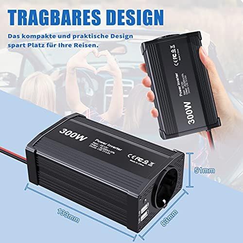  [아마존베스트]-Service-Informationen 300 W Car Voltage Converter 12 V 24 V to 230 V Inverter Car Power Converter Inverter Car Adapter with Cigarette Lighter Charger + EU Socket + 2 USB Ports Car Charger