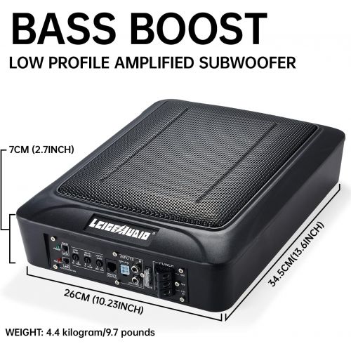  LEIGESAUDIO 800 Watt Compact Powered Subwoofer for Cars - 10 Slim Under-Seat Subwoofers, Remote Subwoofer Contorl for Vehicles Needing Bass with Limited Space, Bulit in Amplifier f