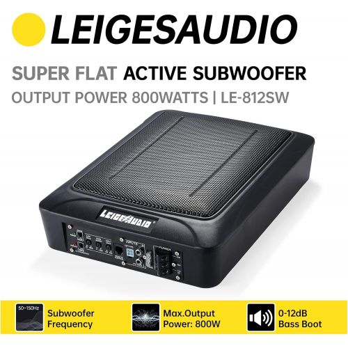  LEIGESAUDIO 800 Watt Compact Powered Subwoofer for Cars - 10 Slim Under-Seat Subwoofers, Remote Subwoofer Contorl for Vehicles Needing Bass with Limited Space, Bulit in Amplifier f