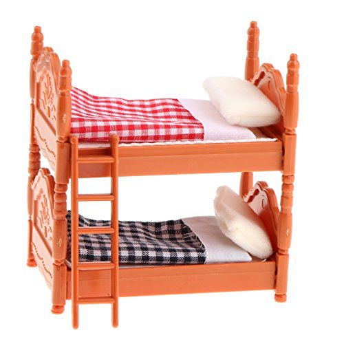  LEIPUPA 1/12 Dollhouse Bedroom Furniture Bunk Bed Model Bedroom Accessory Decor