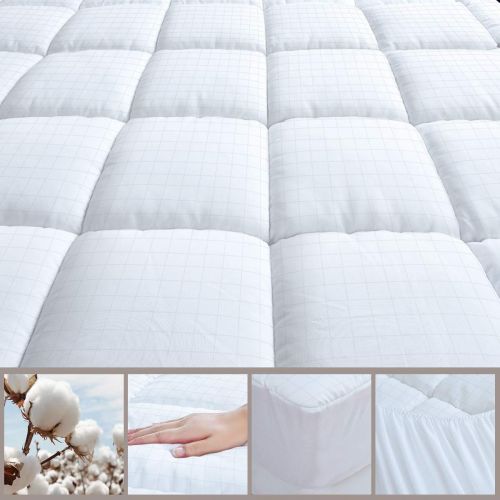  LEISURE Cosylifee King Mattress Pad Cover Thick Quilted Mattress Topper Cooling Mattress Protector Overfilled Cotton Top Pillow Top with Snow Down Alternative Fill (8-21”Fitted Deep Pocket