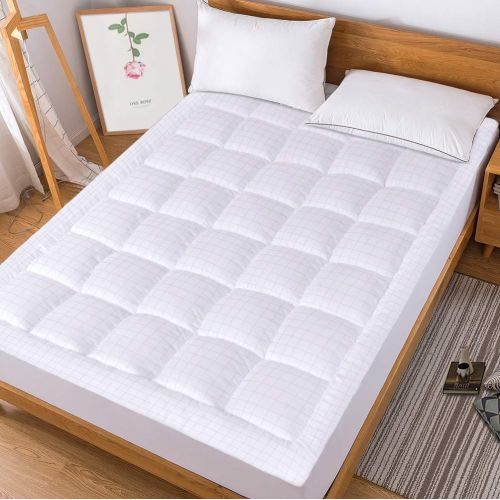  LEISURE Cosylifee King Mattress Pad Cover Thick Quilted Mattress Topper Cooling Mattress Protector Overfilled Cotton Top Pillow Top with Snow Down Alternative Fill (8-21”Fitted Deep Pocket