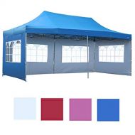 LEISURELIFE Outdoor Pop Up 10x20 Canopy Tent with Sidewall 6 PCS - Folding Commercial Gazebo Party Tent Blue Red White with Wheeled Carry Bag (Blue with 4 sidewalls)