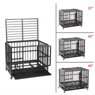 LEISURELIFE 36/ 42/ 48 Heavy Duty Large Dog Crate Strong Steel - Pet Kennel Dog Cage with Wheels