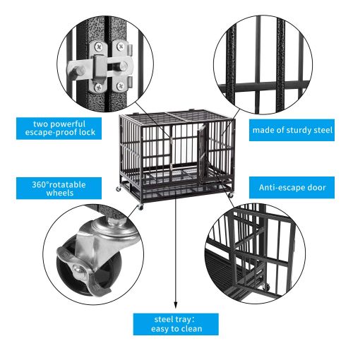  LEISURELIFE 36/ 42/ 48 Heavy Duty Large Dog Crate Strong Steel - Pet Kennel Dog Cage with Wheels