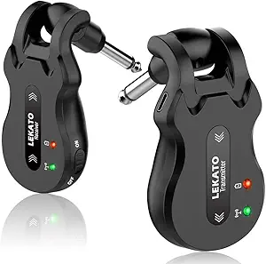 LEKATO Wireless Guitar System 5.8 Wireless Guitar Transmitter Receiver Rechargeable Audio Wireless Transmitter Receiver 4 Channels Transmission Range for Electric Guitar Bass (Black)