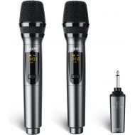 Wireless Microphone, LEKATO K380S Rechargeable Wireless Microphone Receiver 1/4 Plug, Metal Dual Handheld Dynamic Mic for AMP, PA System, Karaoke, Singing, Wedding, Party, Church