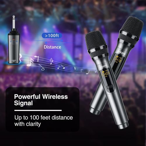  Wireless Microphone, LEKATO K380S Rechargeable Wireless Microphone Receiver 1/4 Plug, Metal Dual Handheld Dynamic Mic for AMP, PA System, Karaoke, Singing, Wedding, Party, Church