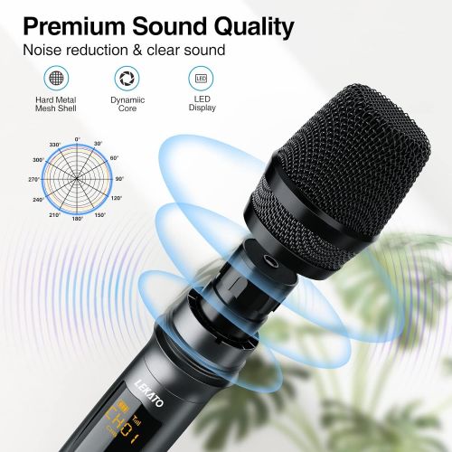  Wireless Microphone, LEKATO K380S Rechargeable Wireless Microphone Receiver 1/4 Plug, Metal Dual Handheld Dynamic Mic for AMP, PA System, Karaoke, Singing, Wedding, Party, Church