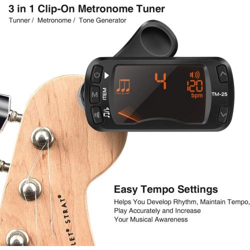  [아마존베스트]LEKATO Guitar Tuner Clip On Metronome Tuner Tone Generator 3 in 1 Multifunction Portable for All Instruments, Bass, Chromatic, Instruments, Violin and Ukulele (Battery Clipped on t