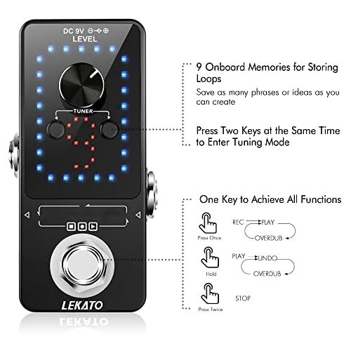  [아마존베스트]LEKATO Guitar Effect Pedal Guitar Looper Pedal Tuner Function Loop Station Loops Loops 40 Minutes Recording Time with USB Cable for Electric Guitar Bass
