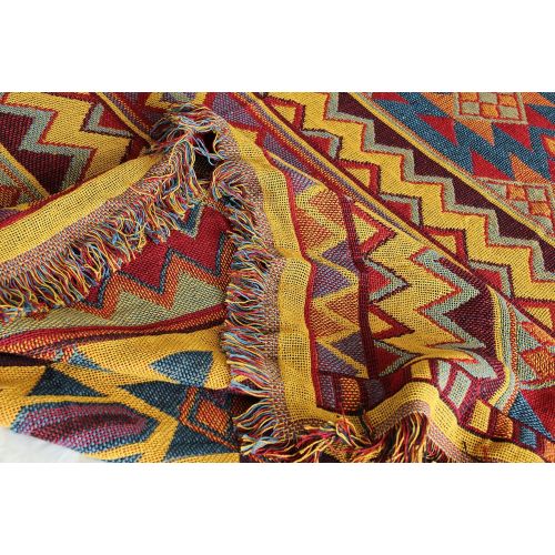  LELVA Bohemian Geometric Patterns Woven Throw Blanket Reversible Bedspreads Boho Bedroom Decor Beach Blanket (90 X 98 inch)