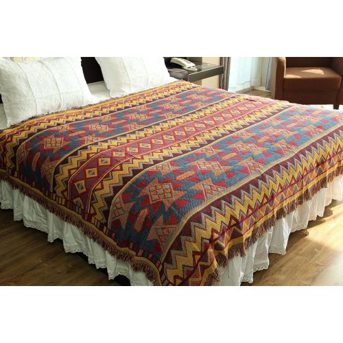  LELVA Bohemian Geometric Patterns Woven Throw Blanket Reversible Bedspreads Boho Bedroom Decor Beach Blanket (90 X 98 inch)