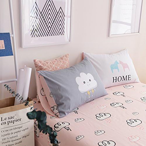  LELVA Elephant Bedding Girls Duvet Cover Set with Fitted Sheets 4 Piece Kids Bedding Queen Cotton