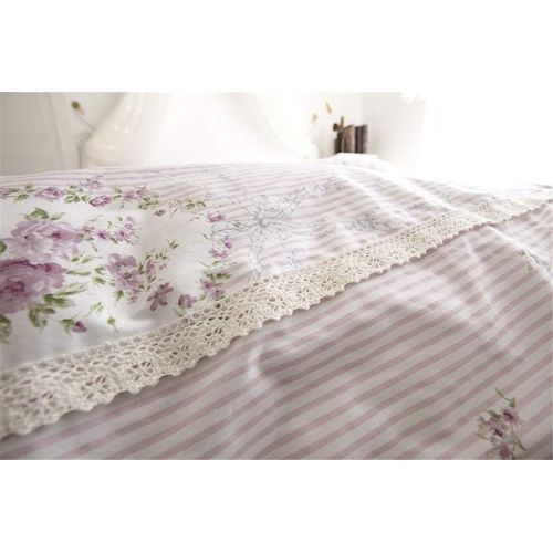  LELVA Girls Bedding Set Lace Ruffle Duvet Cover Sets with Bed Skirt Princess Bedding Set Vintage Floral Print Duvet Cover King Size 4 Piece (King, White)