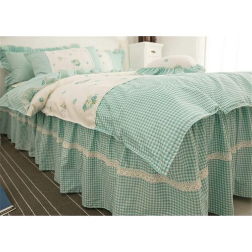  LELVA Girls Bedding Set Lace Ruffle Duvet Cover Sets with Bed Skirt Princess Bedding Set Vintage Floral Print Duvet Cover King Size 4 Piece (King, White)