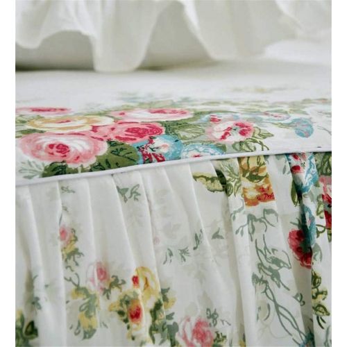  LELVA Girls Bedding Set Lace Ruffle Duvet Cover Sets with Bed Skirt Princess Bedding Set Vintage Floral Print Duvet Cover King Size 4 Piece (King, White)