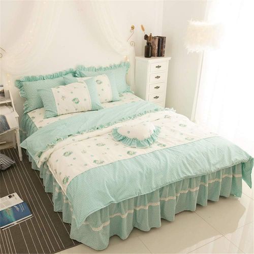  LELVA Girls Bedding Set Lace Ruffle Duvet Cover Sets with Bed Skirt Princess Bedding Set Vintage Floral Print Duvet Cover King Size 4 Piece (King, White)