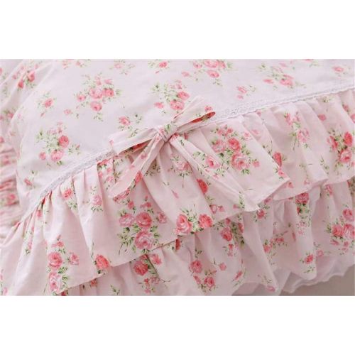  LELVA Girls Bedding Set Lace Ruffle Duvet Cover Sets with Bed Skirt Princess Bedding Set Vintage Floral Print Duvet Cover King Size 4 Piece (King, White)