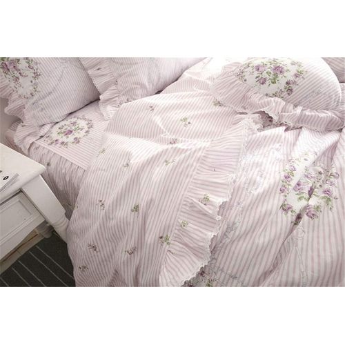  LELVA Girls Bedding Set Lace Ruffle Duvet Cover Sets with Bed Skirt Princess Bedding Set Vintage Floral Print Duvet Cover King Size 4 Piece (King, White)