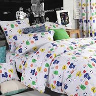 LELVA Sports Style Bedding Set Boys Bedding Kids Bedding for Boys Cotton Basketball Football Bedding Duvet Cover Set Twin Full Queen (Twin, Fitted Sheet)