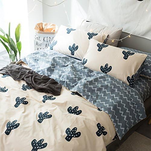  LELVA Twin Duvet Cover Set Kids Quilt Cover with Fitted Sheet Cactus Pattern Bedding for Boys and Girls 3 Piece Cotton
