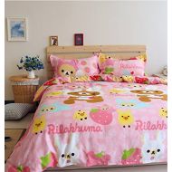 LELVA Rilakkuma Pattern Bedding Quilt/Comforter Cover Set Kids Bedding Duvet Cover Set for Girls Flat Sheet Pink Full Size