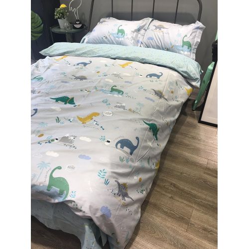  LELVA Dinosaur Printing Duvet Cover Set for Boys Bedding Set King Size Teens Fitted Sheet 4 Piece