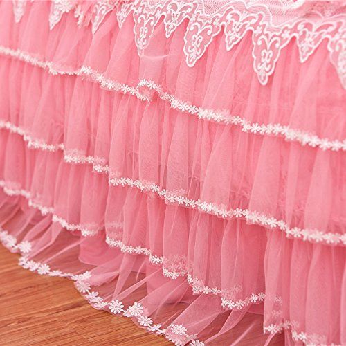  LELVA Girls Bedding Set Ruffle Lace Bedding Set Bedding Set Beautiful Princess Wedding Bedding Set (Twin, Pink)