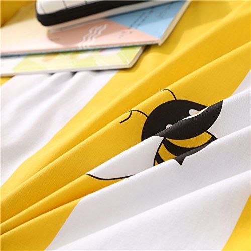  LELVA Cartoon Kids Bedding for Boys and Girls Duvet Cover Set Baby Bedding 4 Piece Cotton Bee Print Bedding Yellow (Queen, Fitted Sheet Set)