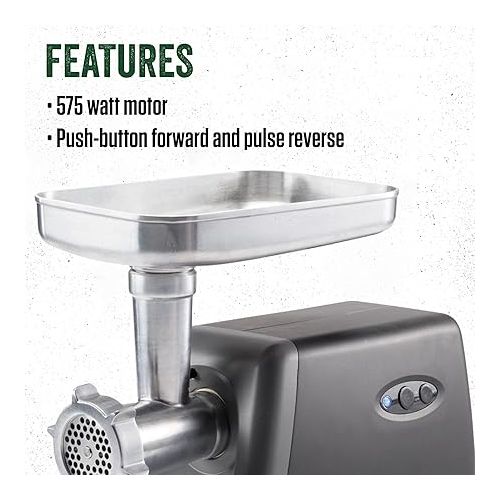  LEM Products #8 Countertop Meat Grinder, 575 Watt Aluminum Electric Meat Grinder Machine, Ideal for Occasional Use