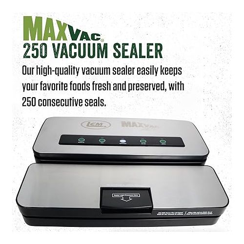  LEM Products MaxVac 250 Stainless Steel Vacuum Sealer with Built-In Bag Holder and Cutter, Silver and Black
