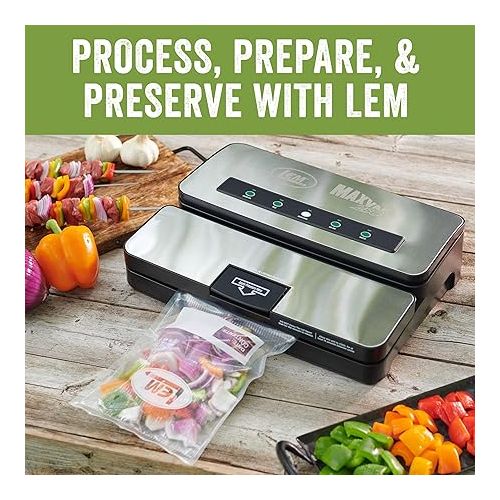  LEM Products MaxVac 250 Stainless Steel Vacuum Sealer with Built-In Bag Holder and Cutter, Silver and Black