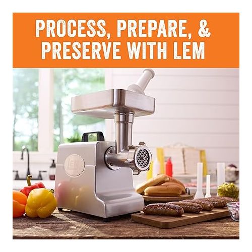  LEM Products MightyBite #8 Meat Grinder, 500 Watt Aluminum Electric Meat Grinder Machine, Ideal for Regular Use