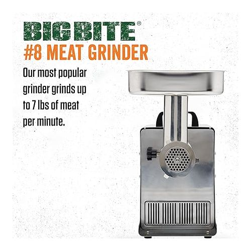  LEM Products BigBite #8 Meat Grinder, 0.50 HP Stainless Steel Electric Meat Grinder Machine, Ideal for Regular Use