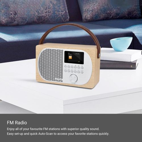  LEMEGA M2P Digital Internet Radio,Portable FM Radio with Bluetooth, Dual Alarms Clock,Rechargeable Battery or Mains Powered, Headphone-Out,2.4” Colour Display, App Control - White