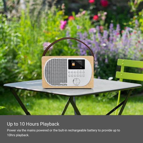  LEMEGA M2P Digital Internet Radio,Portable FM Radio with Bluetooth, Dual Alarms Clock,Rechargeable Battery or Mains Powered, Headphone-Out,2.4” Colour Display, App Control - White