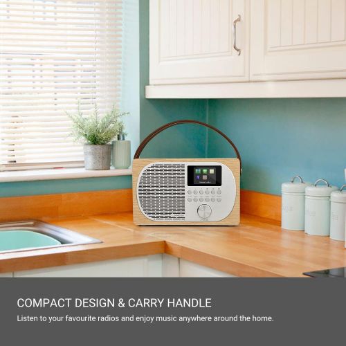  LEMEGA M2P Digital Internet Radio,Portable FM Radio with Bluetooth, Dual Alarms Clock,Rechargeable Battery or Mains Powered, Headphone-Out,2.4” Colour Display, App Control - White